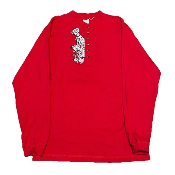 Vintage 90s 101 Dalmatians Long Sleeve Red Henley Shirt Medium Disney Store - Picture 1 of 7